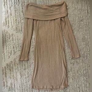 Women’s Tan Off-Shoulder Ribbed Knit Dress